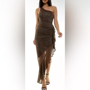 City Studio Shimmering Brown One-Shoulder Dress